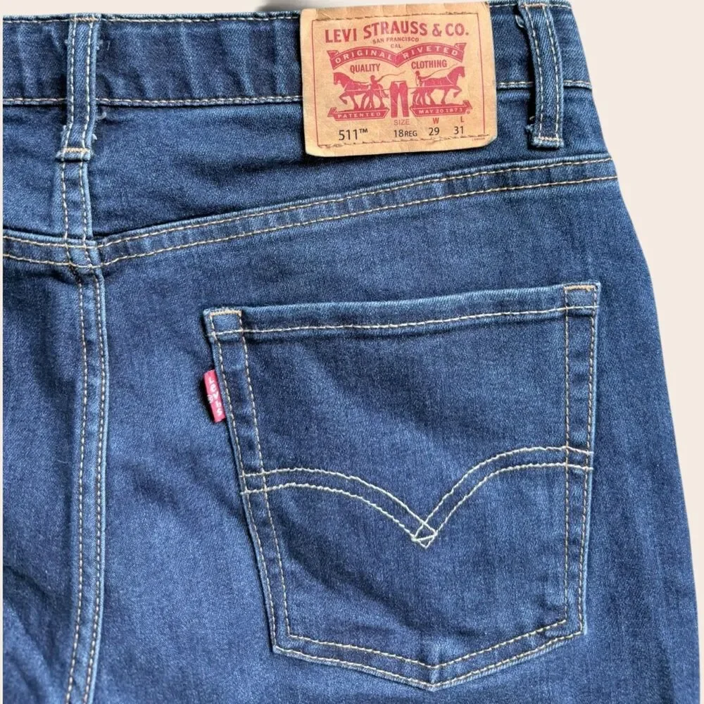 Levi’s 511 Boys Jeans 18 Regular W29 L31 Dark Wash Slim Fit Denim